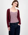 Hippie Rose Juniors' Waffle-knit Tank Top & Cardigan Set In Brown