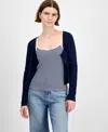 Hippie Rose Juniors' Waffle-knit Tank Top & Cardigan Set In Blue