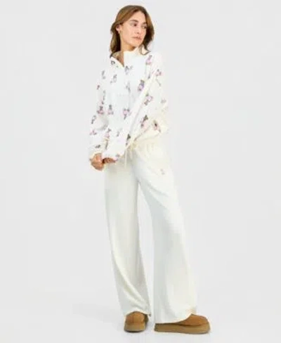 Hippie Rose Juniors White Polar Fleece Quarter Zip Sweatshirt Joggers In Blue