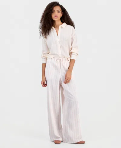 Hippie Rose Juniors' Wide-leg Linen-blend Pants In White