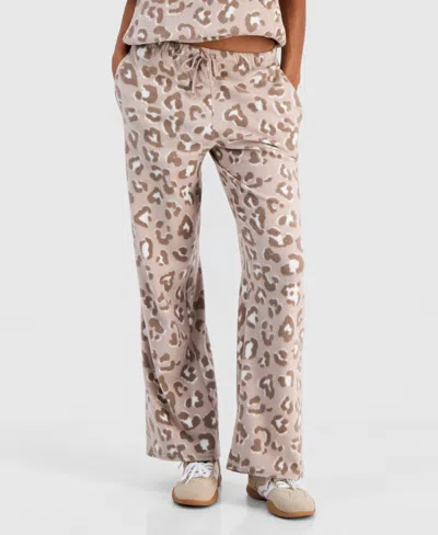 Hippie Rose Juniors' Wide-leg Ankle Length Drawstring Pants In Neutral