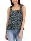 Hippie Rose Juniors Womens Tie Shoulder Smocked Tank Top In Black