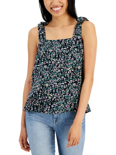 Hippie Rose Juniors Womens Tie Shoulder Smocked Tank Top In Black