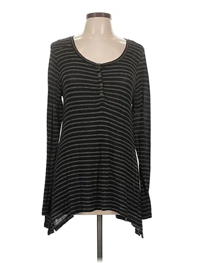Pre-owned Hippie Rose Long Sleeve Henley Shirt In Black
