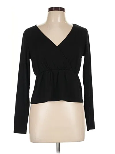 Pre-owned Hippie Rose Long Sleeve Top Black Plunge Neckline Tops
