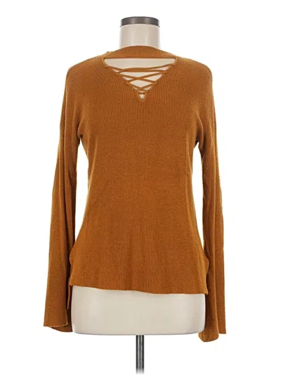Pre-owned Hippie Rose Long Sleeve Top Brown Keyhole Neckline Tops