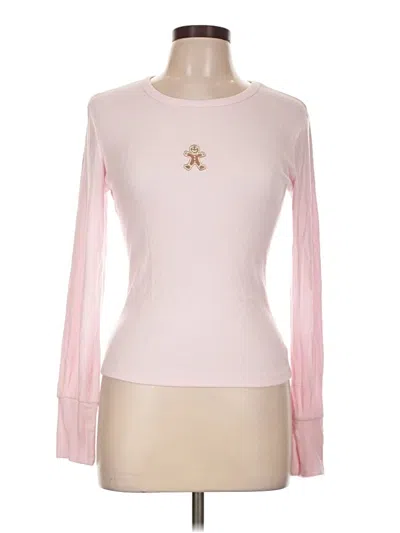 Pre-owned Hippie Rose Long Sleeve Top Pink Boatneck Tops