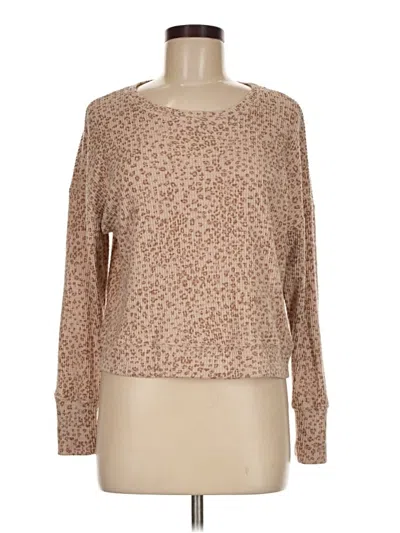 Pre-owned Hippie Rose Long Sleeve Top Tan Crew Neck Tops