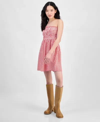 Hippie Rose Mini Dress Women Juniors Red Gingham Cotton Strapless Pall548 In Multi