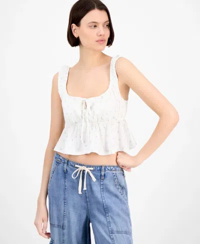 Hippie Rose Peplum Top Womens White Ditsy Floral Square Neck Party Pall382