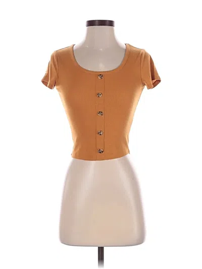 Pre-owned Hippie Rose Short Sleeve Henley Shirt In Brown
