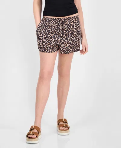 Hippie Rose Shorts Women's Sand Leopard Print Drawstring Waist Pall404 In Brown