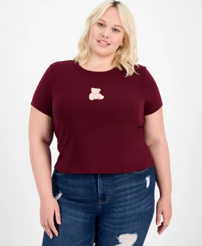 Hippie Rose Trendy Plus Bear Baby Crewneck T-shirt In Brown