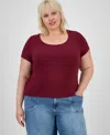 Hippie Rose Trendy Plus Scoop-neck T-shirt In Red