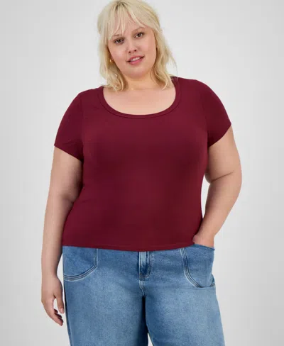 Hippie Rose Trendy Plus Scoop-neck T-shirt In Red