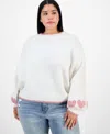 Hippie Rose Trendy Plus Size Heart-graphic Sweater In White