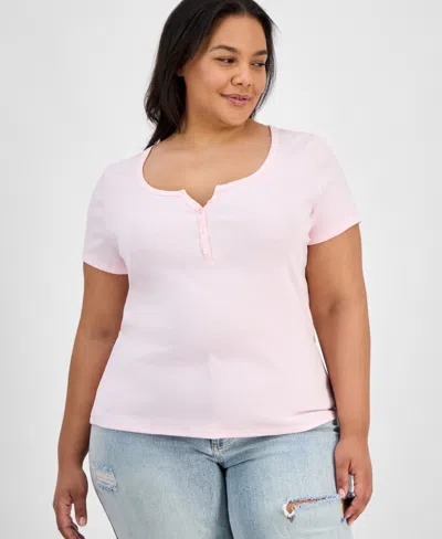 Hippie Rose Trendy Plus Size Henley Top In Pink