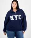 Hippie Rose Trendy Plus Size Nyc Half-zip Sweatshirt In Blue