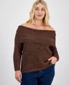 Hippie Rose Trendy Plus Size Off-the-shoulder Sweater In Multi