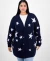 Hippie Rose Trendy Plus Star-print Open-front Long Cardigan