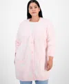 Hippie Rose Trendy Plus Star-print Open-front Long Cardigan In Pink