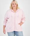 Hippie Rose Trendy Plus Zip-front Drawstring Hoodie In Pink