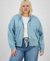 Hippie Rose Trendy Plus Zip-front Hoodie In Blue
