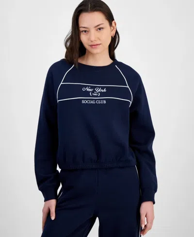 Hippie Rose Varsity Sweatshirt Women Blue Fleece Long Sleeve Crewneck Pal2