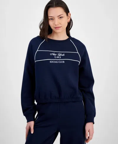 Hippie Rose Varsity Sweatshirt Women's Blue Long Sleeve Crew Neck Pall158