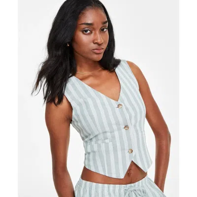 Hippie Rose Vest Women Juniors Oregano Stripe V Neck Button Front Pall462 In Multi