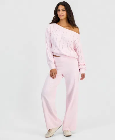Hippie Rose Women's Chenille Pull-on Wide-leg Pants In Pink
