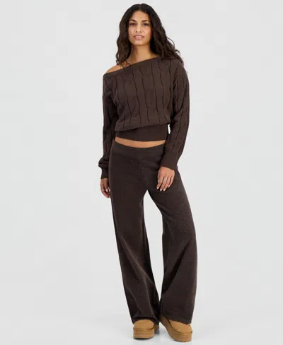 Hippie Rose Women's Chenille Pull-on Wide-leg Pants In Brown