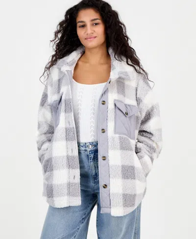 Hippie Rose Women's Oversized Sherpa Shacket In Gray