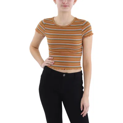 Hippie Rose Womens Ruffled Crew Neck Pullover Top In Multi