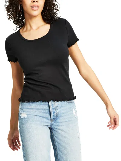 Hippie Rose Womens Ruffled Sleeve Cotton Pullover Top In Black