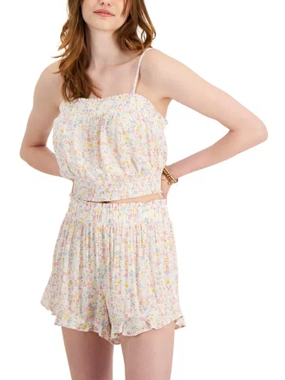 Hippie Rose Womens Smocked Floral Tank Top In White