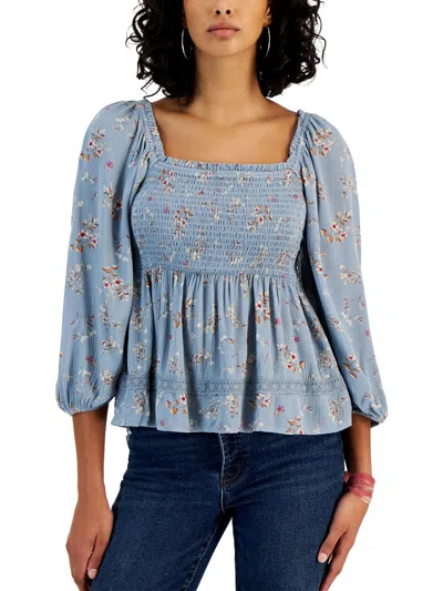 Hippie Rose Womens Square Neck Long Sleeve Pullover Top In Multi