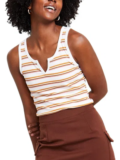 Hippie Rose Womens Striped Ribbed Tank Top In White