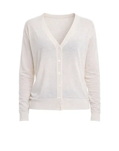 Hira Blue V-neck Silk-linen Blend Cardigan In White