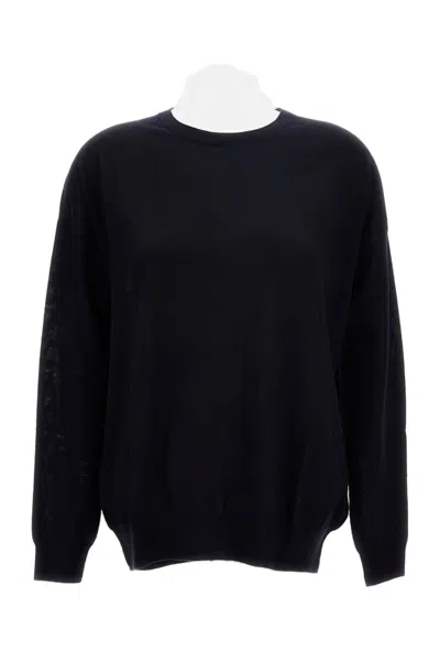 Hira Crew-neck Cardigan With Ribbed Detailing In Sumptuous Blue In Black