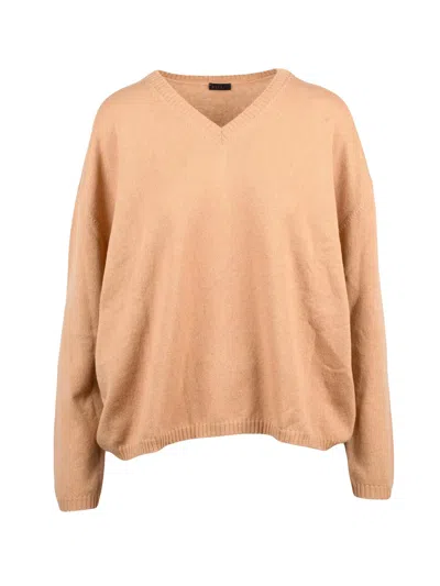 Hira Lightweight Cashmere Knit Pullover With V-neck And Relaxed Fit In Brown