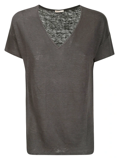 Hira Linen V-turn T-shirt In Grey