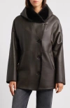 Hiso Cherez Reversible Hooded Genuine Shearling Coat In Brown