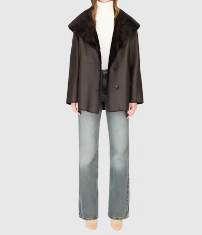Hiso Cherez Reversible Shearling Jacket In Chocolate Silky In Brown