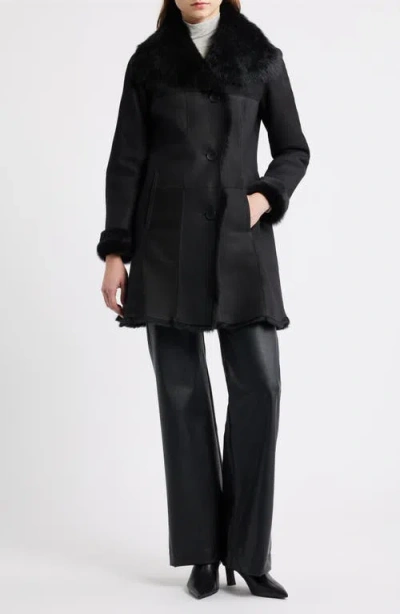 Hiso Desire Geniune Shearling Coat In Black