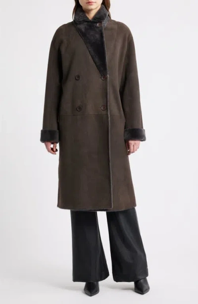 Hiso Elle Reversible Genuine Sheared Shearling Coat In Burgundy