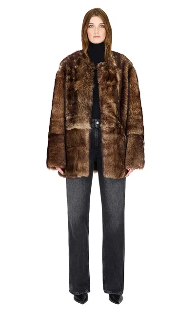 Hiso Illumi Toscana Shearling Long Coat In Brown