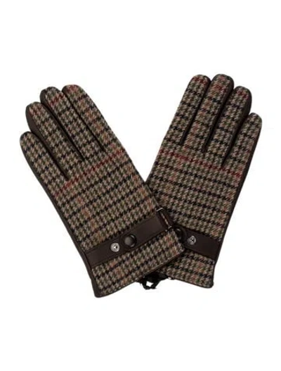 Pre-owned Hiso Leather Houndstooth Winter Gloves In Brown