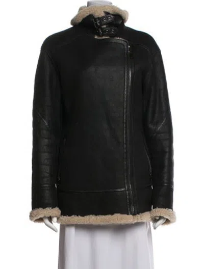 Pre-owned Hiso Shearling Biker Jacket In Black