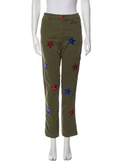 Pre-owned History Repeats Floral Print Straight Leg Pants In Green